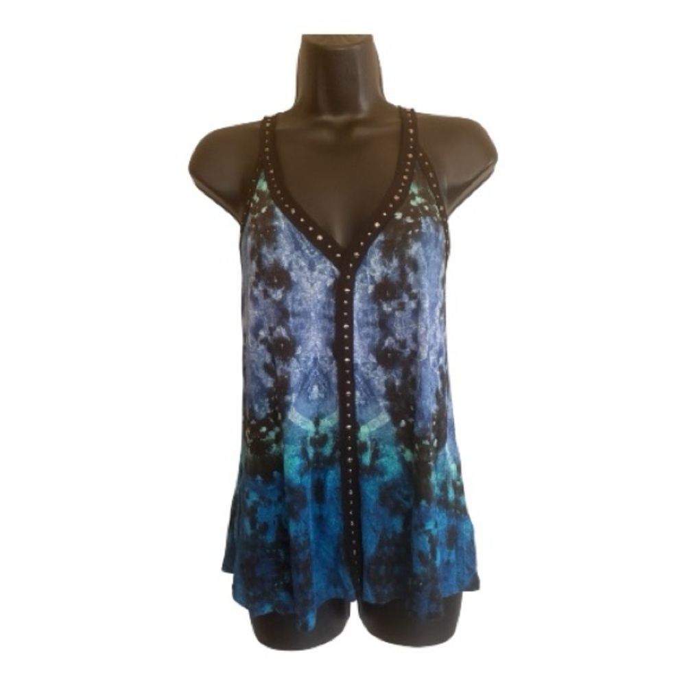 Sparkle and Fade Blue & Teal Patterned Shirt with Studded Bodice Size M